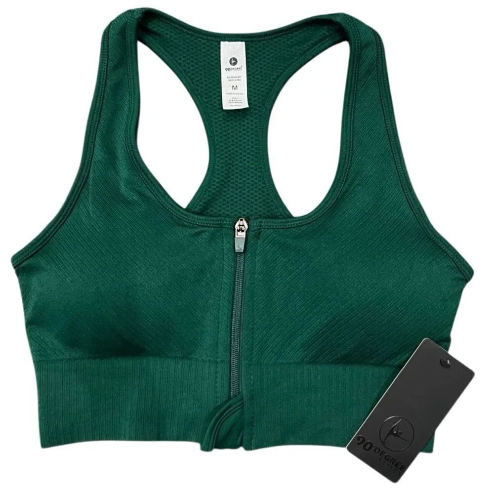 90 Degree ByโReflex Rain Forest Green Ribbed Sports Bra Size Medium